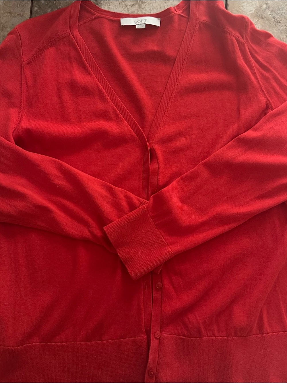 LOFT Bright Red Lightweight V-Neck Cardigan, Size Large